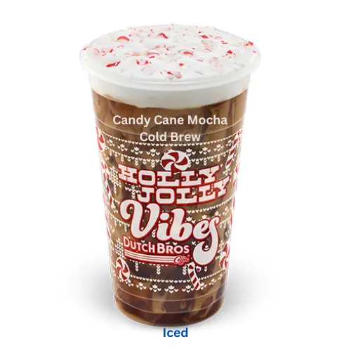 Dutch Bros Candy Cane Mocha Cold Brew with peppermint and chocolate milk