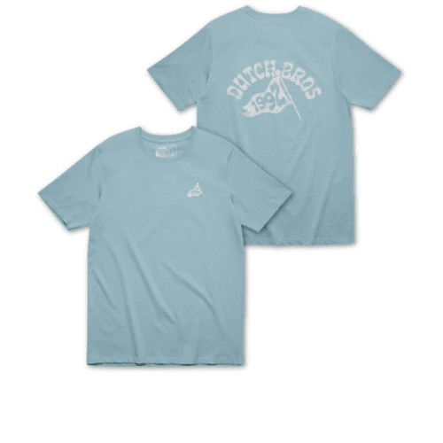 Dutch Bros 1992 Pennant tee in light blue