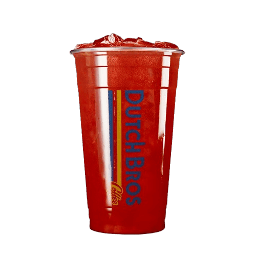 Dutch Bros iced Tigers Blood Rebel with coconut and strawberry