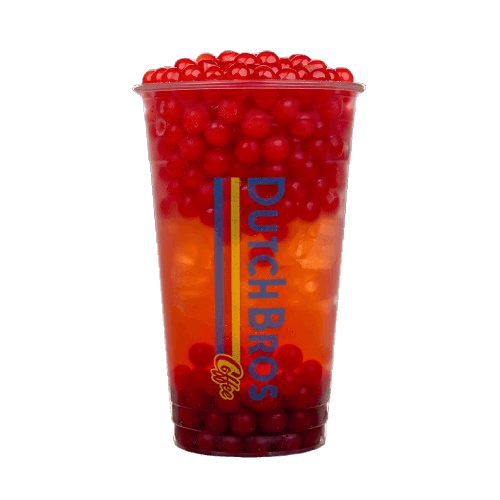 iced Dutch Bros lemonade menu with chilled blackberry flavor and strawberry boba pearls