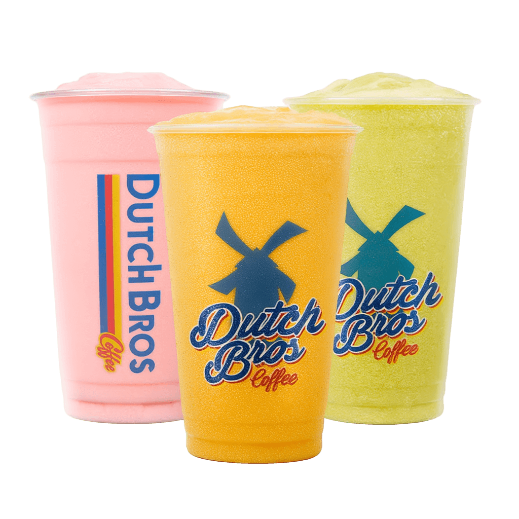 Dutch Bros smoothies with fruit flavors and available sizes