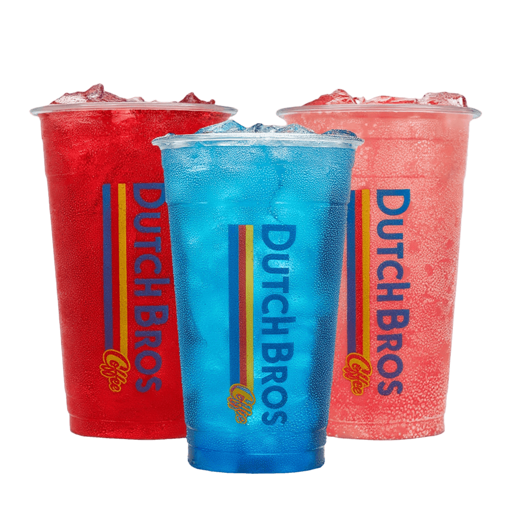Dutch Bros sparkling soda drinks with available sizes and flavors